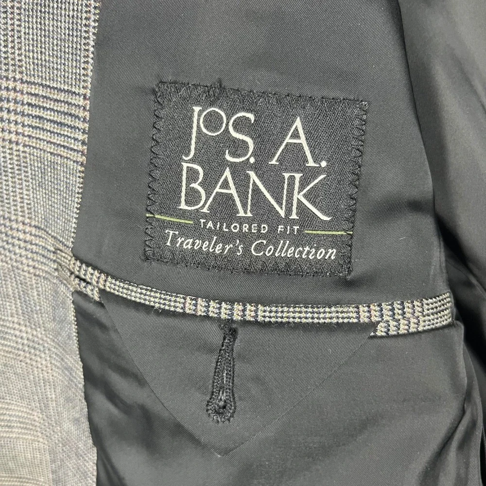 Jos. A. Bank Sport Coat Mens‎ 40L Gray Glen Plaid Traveler's Collection